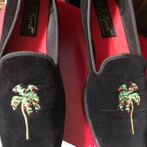 Christmas Black Velvet Loafers with Palm Tree Embroidery